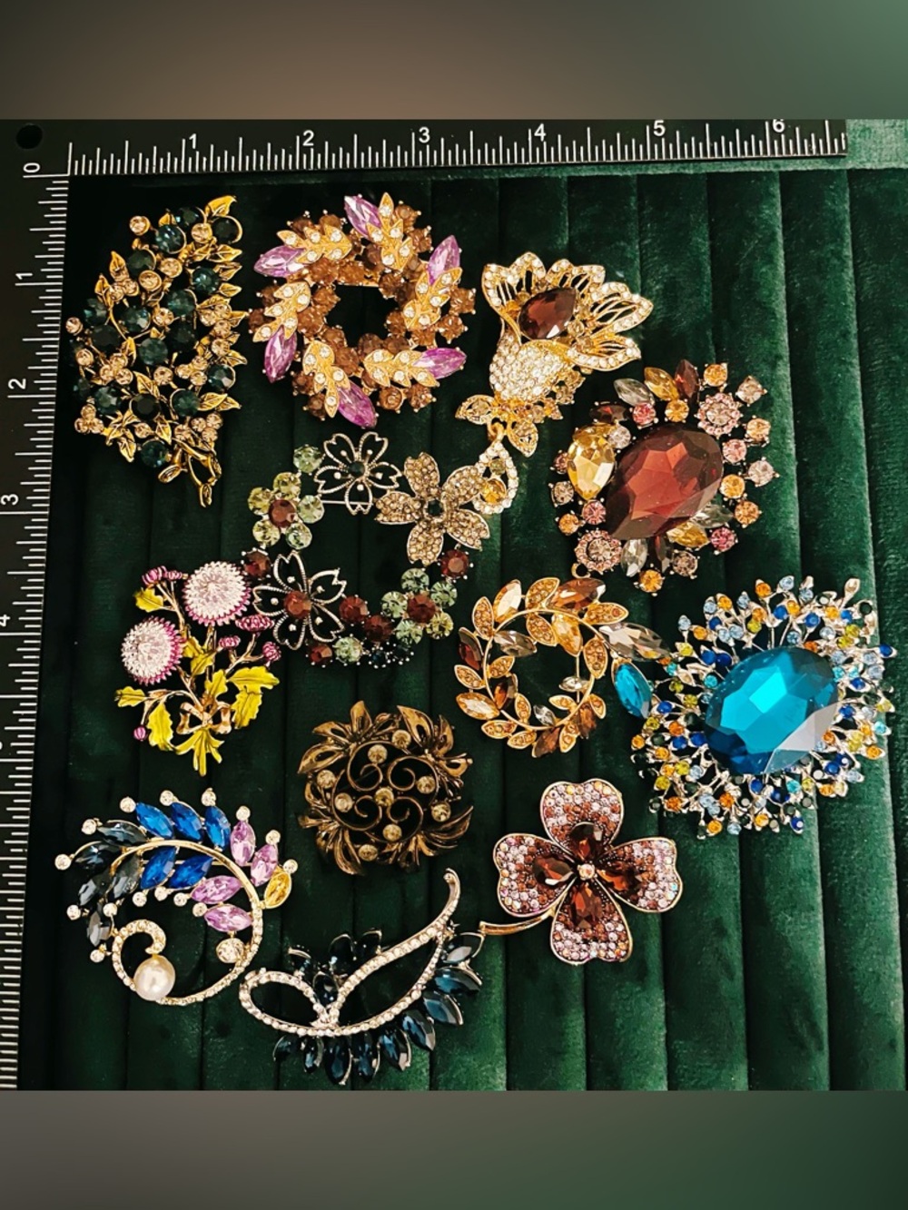 Purple Blue Rhinestone Brooch Lot 12 Large Crystal Floral Statement Pins
